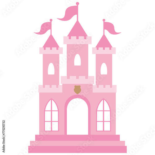 Pink princess castle vector cartoon illustration