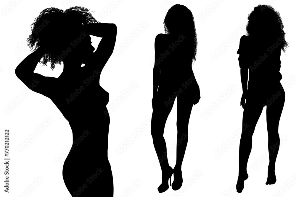 mujeres, ilustracion, vector, silueta, modelos, fashion, modelos, moda