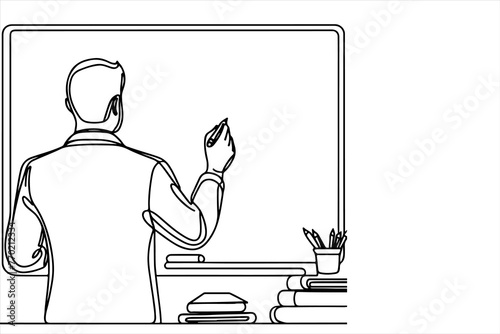 hand drawing black line of happy teacher day school concept vector isolated on white background