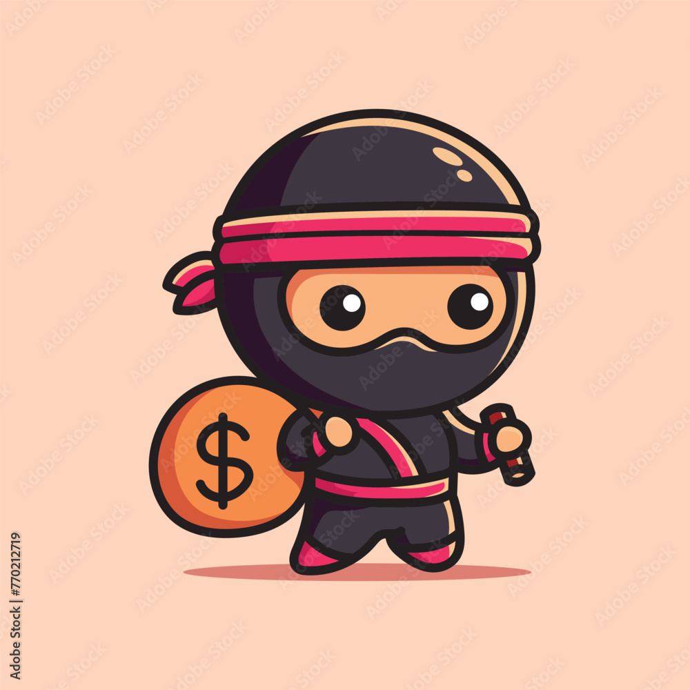 Cute Vector Design Illustration Ninja and Dollar