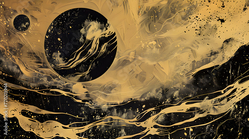 Celestial Elegance in Gold and Black Wallpaper Background
