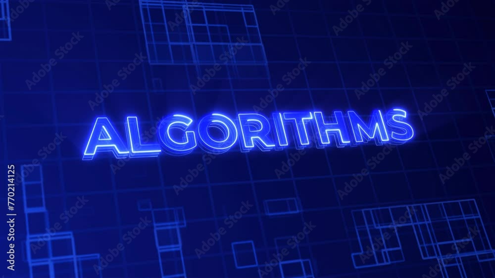 ALGORITHIMS word neon text effect for high tech digital presentation or HUD panels ALGORITHIMS word neon text effect for high tech digital presentation or HUD panels