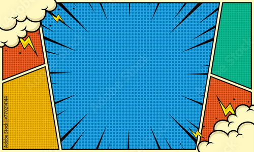 Colorful comic panel scene cartoon background with cloud