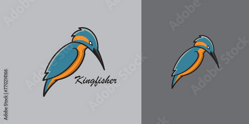Kingfisher bird logo illustration, kingfisher vector design isolated white background