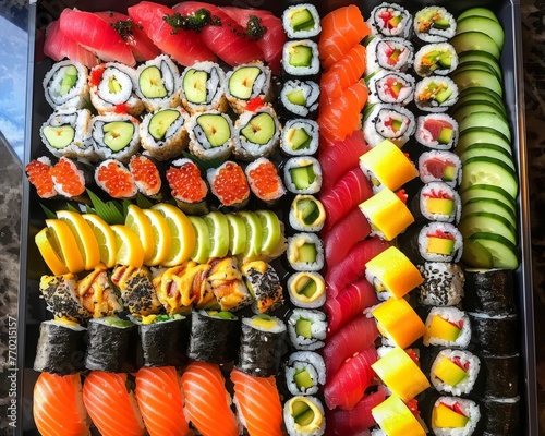 Healthy sushi feast highlighting rolls as sources of vitamins