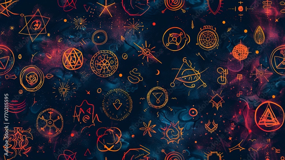 Seamless mystical runes and spells, Halloween magic. Seamless Pattern, Fabric Pattern, Tumbler Wrap.