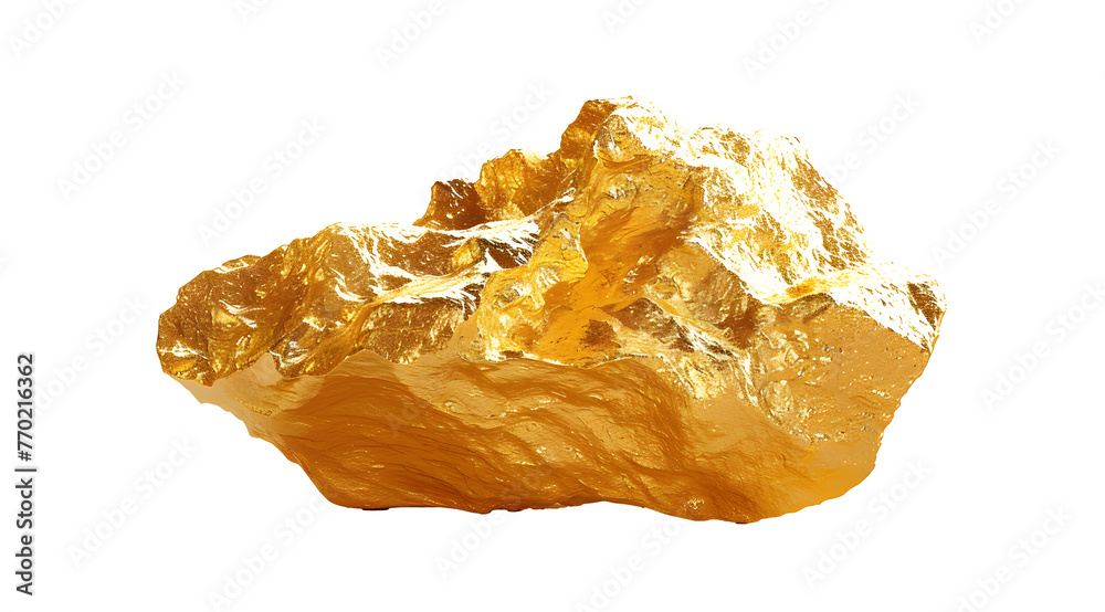 shiny gold nugget gleaming on white background or transparent PNG, symbol of wealth shiny gold nugget gleaming on white background or transparent PNG, symbol of wealth