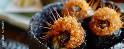 Sea urchin sushi a delicacy known for its creamy texture and rich flavor