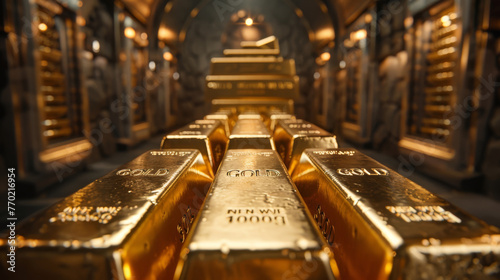 Gold bars stacked in a high-security vault