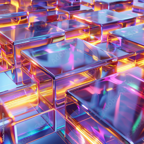 Holographic 3D shapes forming a futuristic geometric pattern