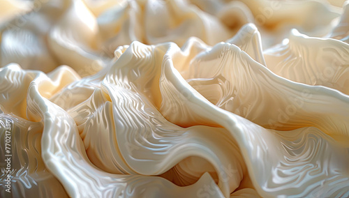 A closeup of white Oyster mushrooms, their gills swirling and undulating in an intricate dance, capturing the delicate beauty of these Delicate textures and shape. Created with Ai photo