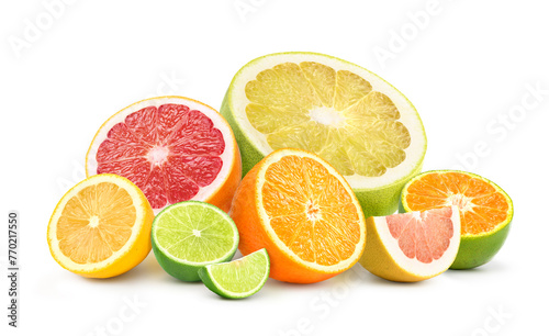 Group of citrus fruit isolated on white background.