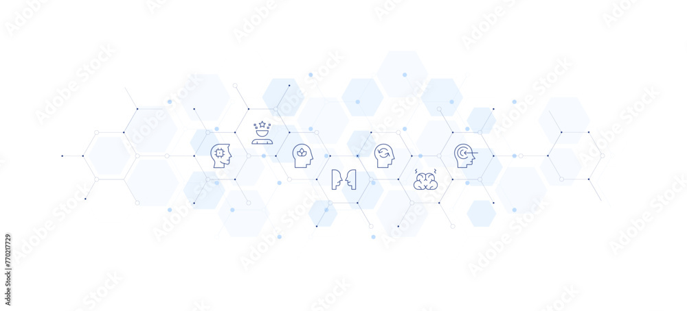 Mindfulness banner vector illustration. Style of icon between. Containing mind, expectation, empathy, bipolar, perception, memory, mentaldisorder.