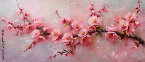 Cherry blossom branch painting, spring bloom, delicate beauty