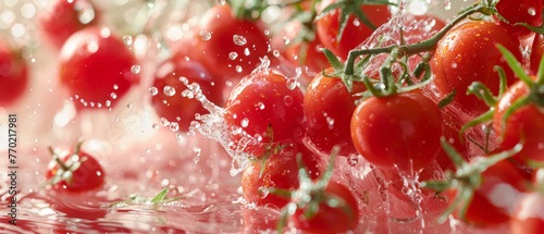 Cherry tomatoes bursting, splashes of juice, salad freshness © FoxGrafy