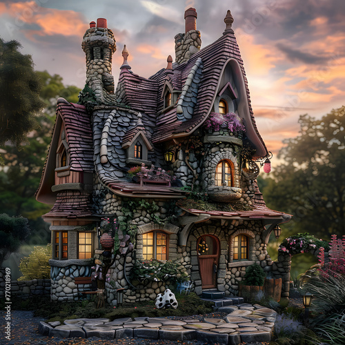 The fairytale cottage house in the forest dwarves hobbits 