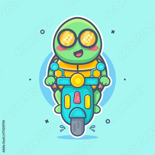 cool turtle animal character mascot riding scooter motorcycle isolated cartoon