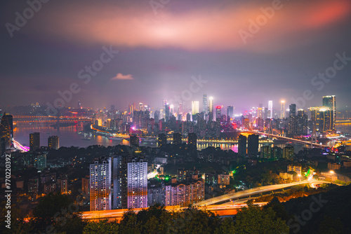 Panorama night view of Chongqing Nan An district. Background image