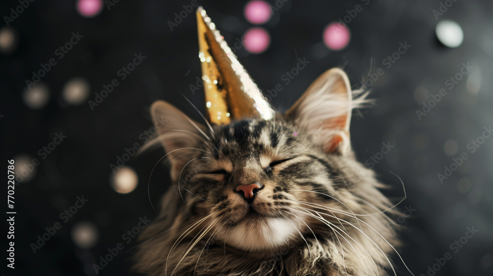 Happy birthday cat, cat with party hat