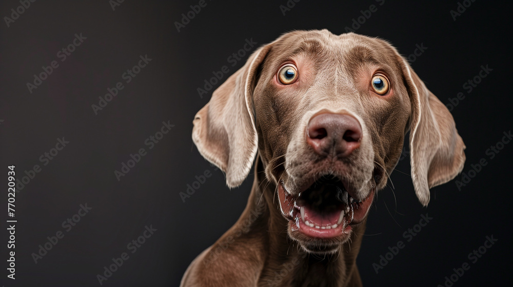 portrait of a shocking dog Brown Weimaraners, funny and happy dog, pet lover, brown dog