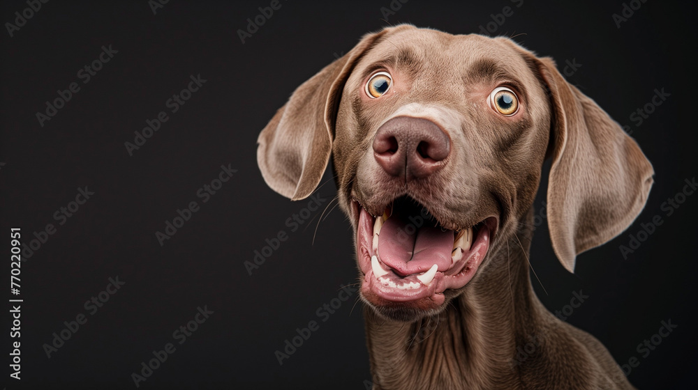 portrait of a shocking dog Brown Weimaraners, funny and happy dog, pet lover
