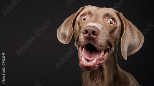 portrait of a shocking dog Brown Weimaraners, funny and happy dog, pet lover