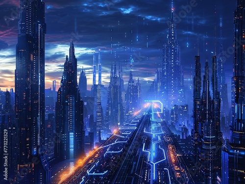 Design an image showcasing a futuristic cityscape without borders  emphasizing unity and diversity