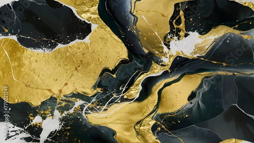 Gold abstract black marble background art paint pattern ink texture watercolor white fluid wall. Abstract liquid gold design luxury wallpaper nature black brush oil modern paper splash painting water.