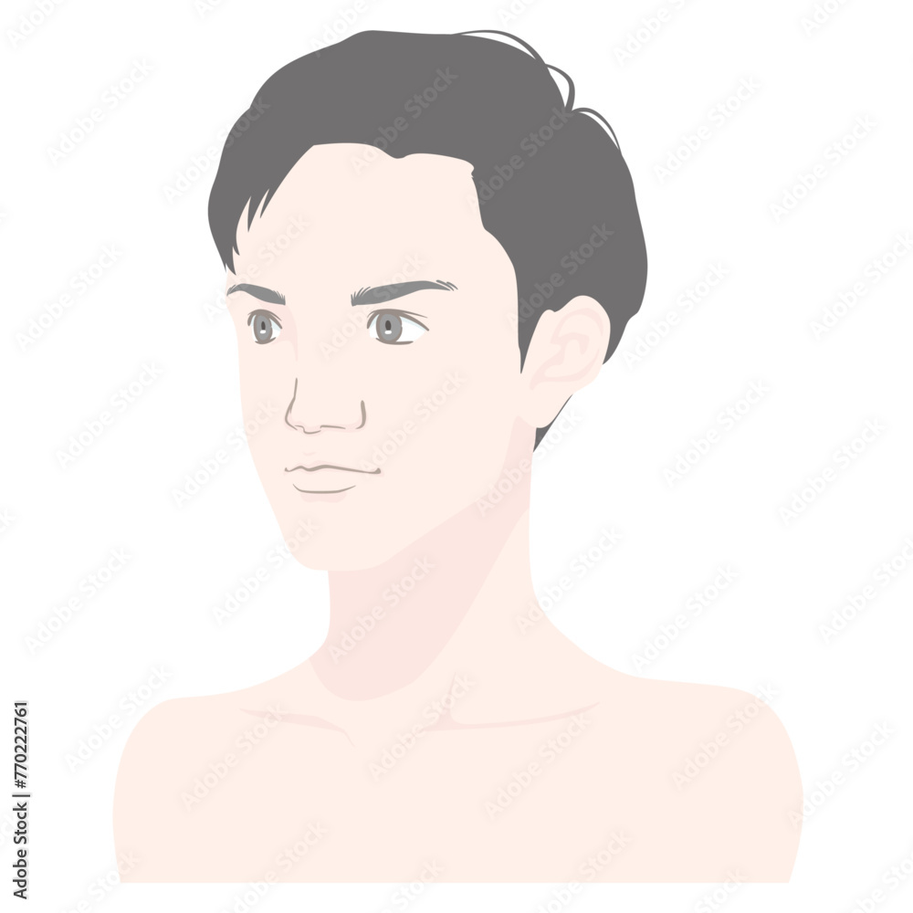 20代から30代くらいの若い男性の顔(ななめ・主線なし) 20代から30代くらいの若い男性の顔(ななめ・主線なし)