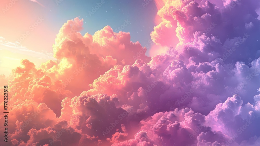 A beautiful pink and purple cloudscape with the sun setting in the background A beautiful pink and purple cloudscape with the sun setting in the background