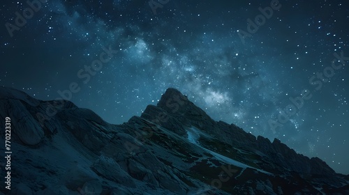 Mountain Range Illuminated by the Twinkling Stars. Nighttime Majesty in Nature. © Ripang