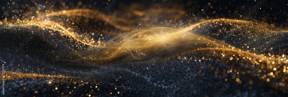 Golden wave of dust on a black background Golden wave of dust on a black background