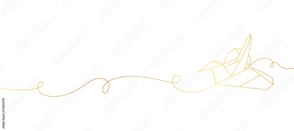 Golden origami bird line art style, line art isolated vector illustration Golden origami bird line art style, line art isolated vector illustration