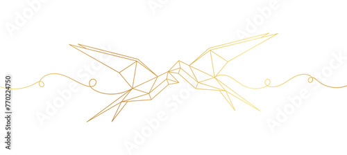 Golden origami bird line art style, line art isolated vector illustration