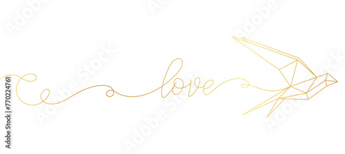 Golden origami bird line art style, line art isolated vector illustration