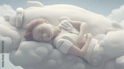 Serene Daydreamer Cradled in Cloud-Like Embrace - Surreal Digital Artwork Evoking Introspection and Tranquil Imagination photo