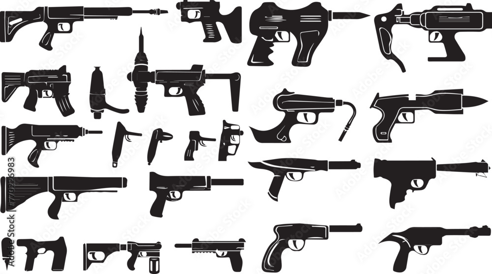 Set of Silhouette Guns Vector illustration. black and white gun vector ...
