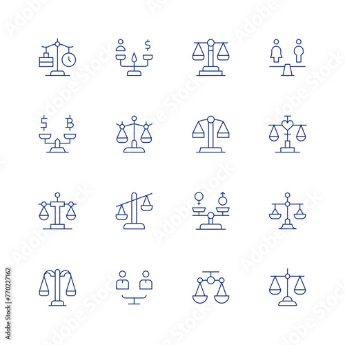 Balance line icon set on transparent background with editable stroke. Containing scales, balance, justicescale, balancescale, scale, equality, feminism.