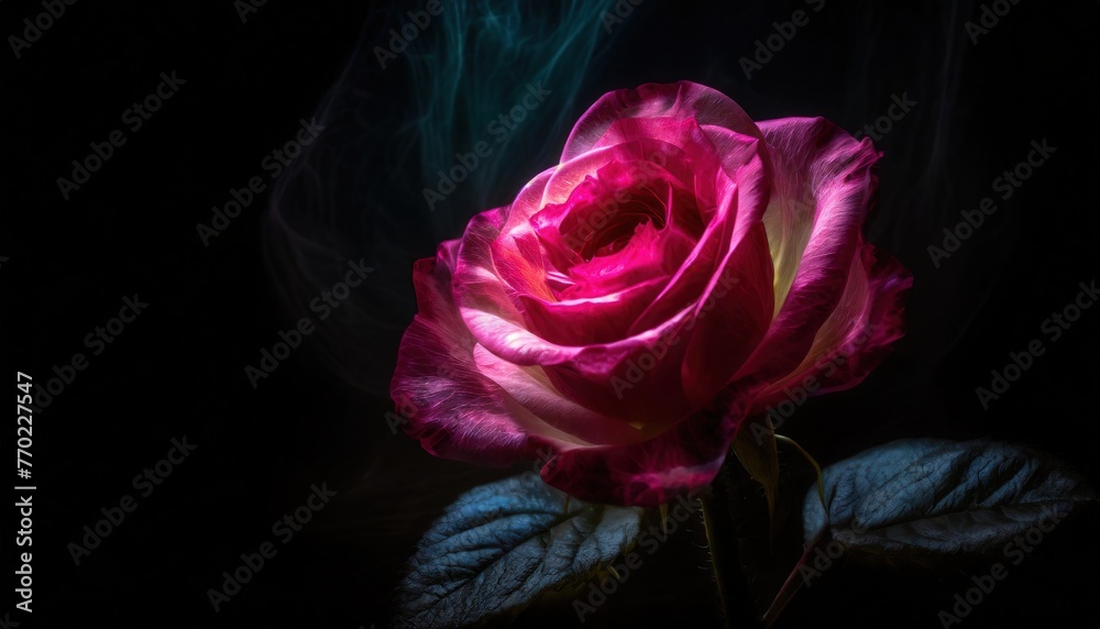 Single Rose Illuminated Against Dark Background