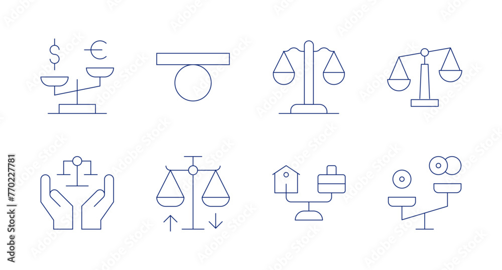 Balance icons. Editable stroke. Containing balance, balanceball, riskmanagement, economicdisparities, justice, scale.