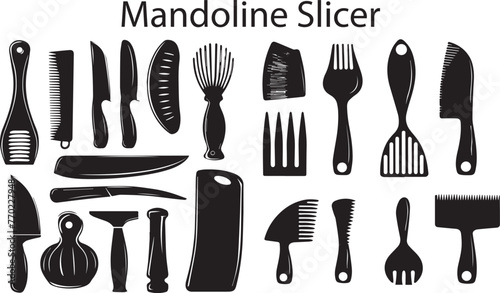 Mandolin Slicer Silhouette Kitchen Tools Collection vector illustration. photo