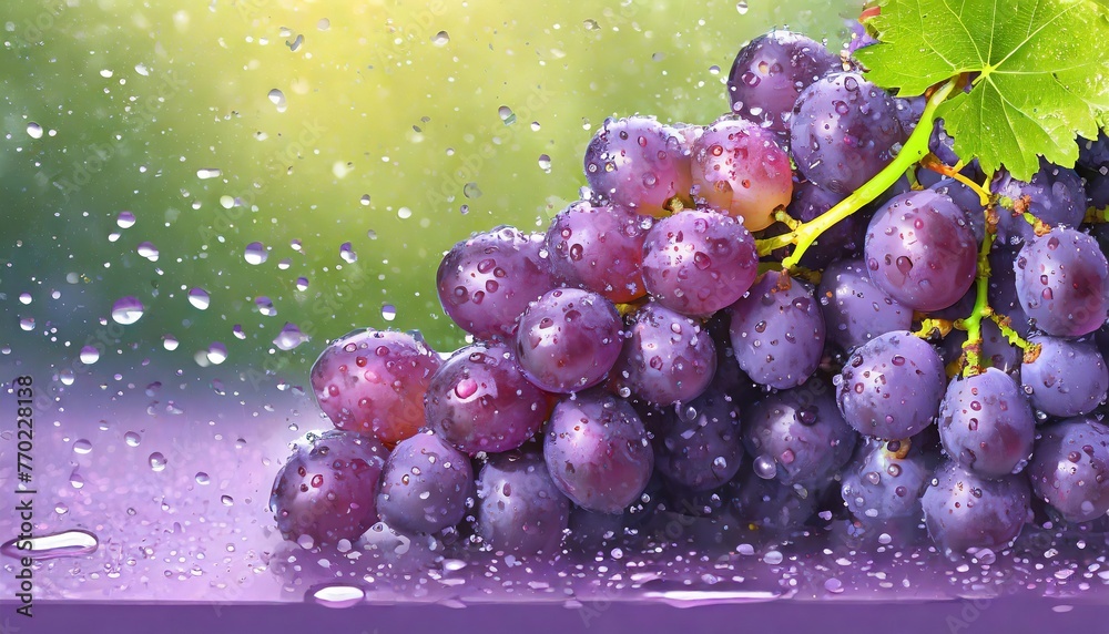 Fresh Dewy Grapes on a Shiny Surface