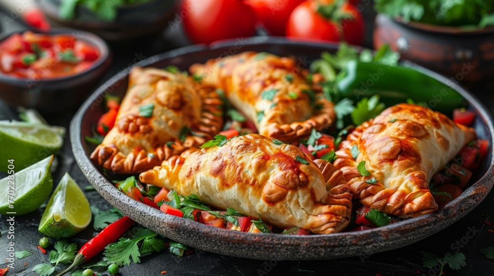 Empanadas are savory pastries filled with meats, cheeses, vegetables, or fruits, folded into half-moon shapes and baked or fried to crispy perfection.
