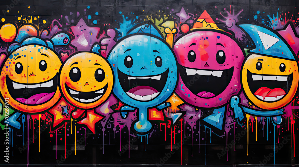 Obraz premium graffiti on wall cartoon design with spray paint 