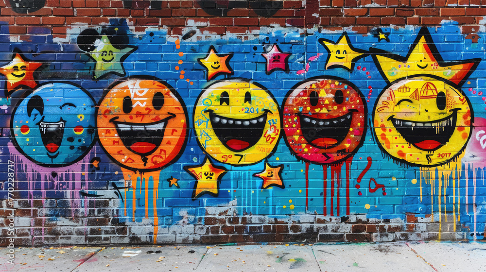 Obraz premium graffiti on wall cartoon design with spray paint
