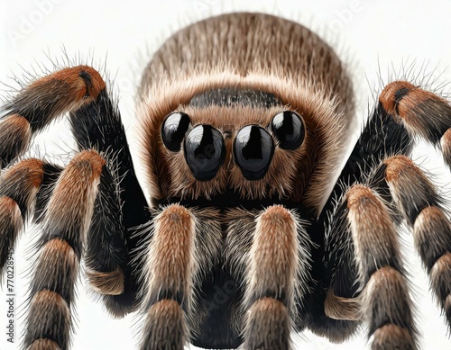 Close-up of a tarantula spider isolated against a white background