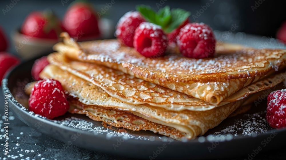 Crepes are thin pancakes made from a simple batter of flour, eggs, milk, and butter, cooked on a griddle. They're versatile and can be filled with sweet or savory ingredients.
Crepes are thin pancakes made from a simple batter of flour, eggs, milk, and butter, cooked on a griddle. They're versatile and can be filled with sweet or savory ingredients.