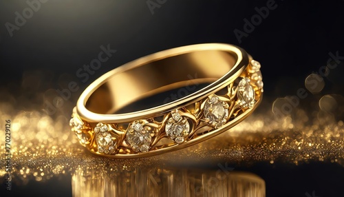 Elegant Gold Diamond Ring on a Black Background