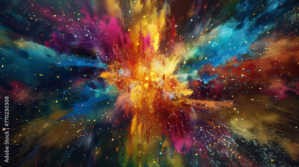 The explosion of colors seems to defy gravity creating a mesmerizing abstract display.