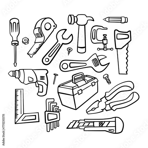 Home repair maintenance fix object detailed handdrawn doodle outline line set style